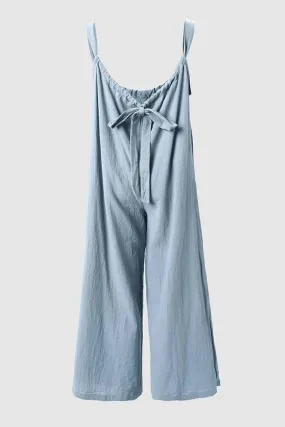 Akivide Cotton Linen Wide Leg Suspender Jumpsuits for Women Adjustable Strap Casual Comfy Baggy Overall with Pocket