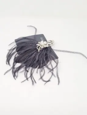 Amelia Slate Grey Crystal & Pearl Feather Hair Clip
