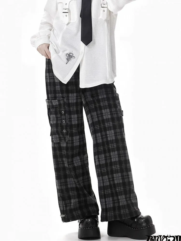 Black Cargo Pockets Plaid Pants