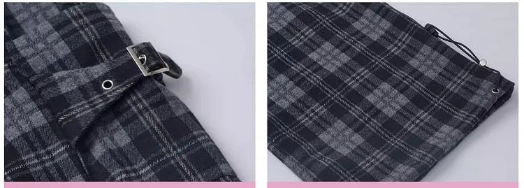 Black Cargo Pockets Plaid Pants