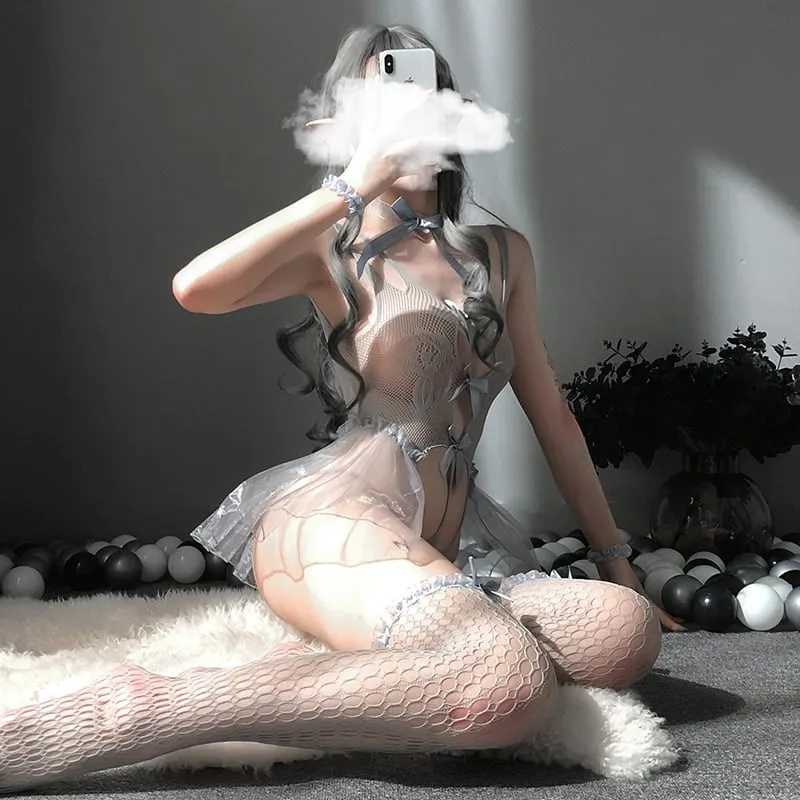 Bow Tulle Hollow Lingerie Dress