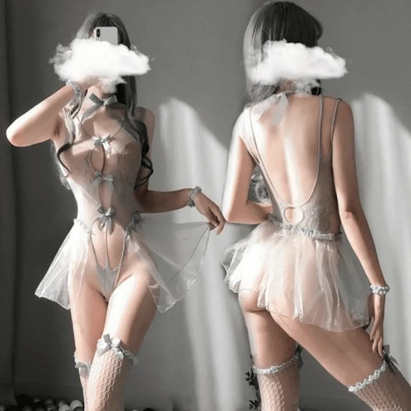 Bow Tulle Hollow Lingerie Dress