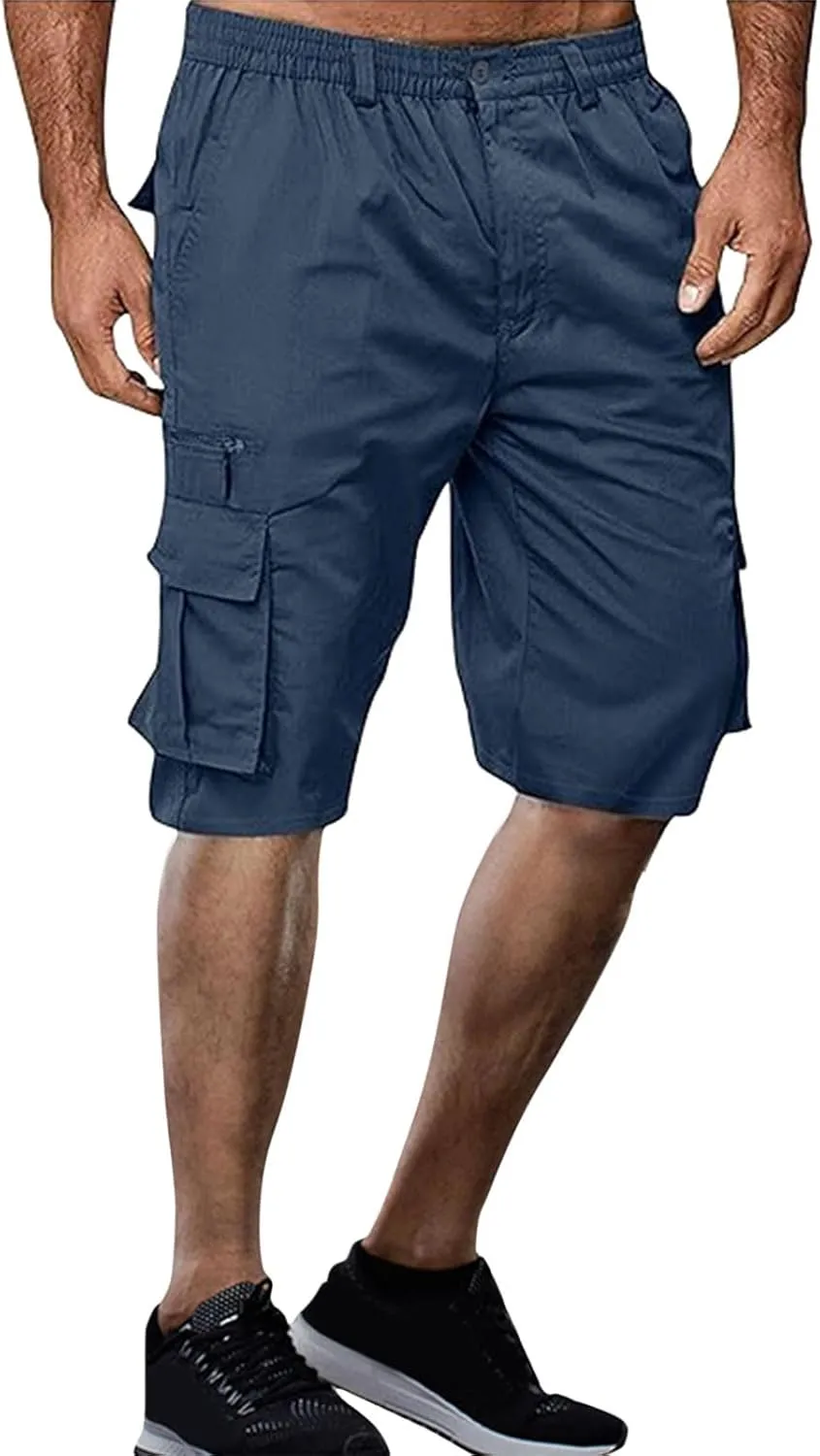 Cargo Shorts for Men 2024 Summer Elastic Casual Bermuda Shorts Joggers Stretch Beach Shorts with Multi Pocket, Large