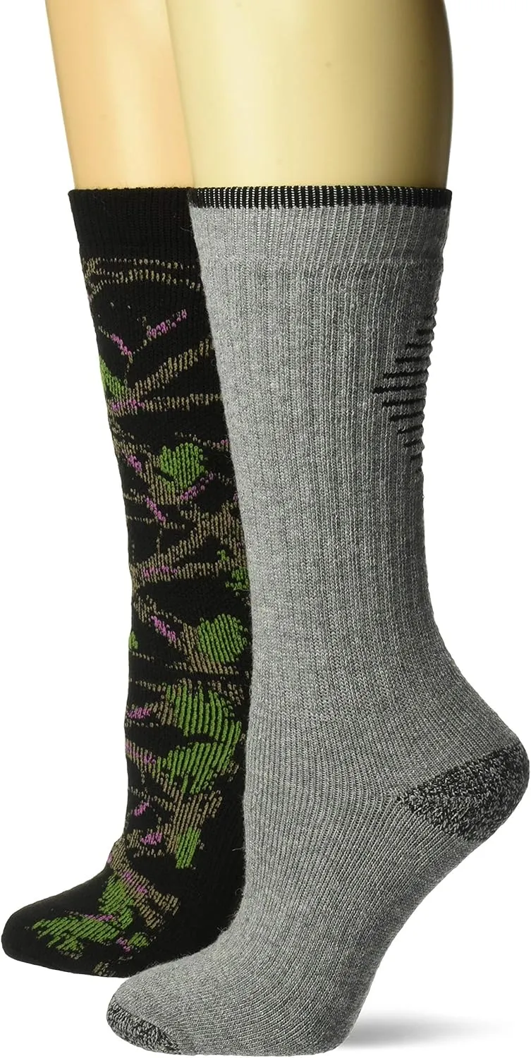 Carolina Ultimate Women's Camo Merino Wool Blend Boot Crew Socks 2 Pair Pack