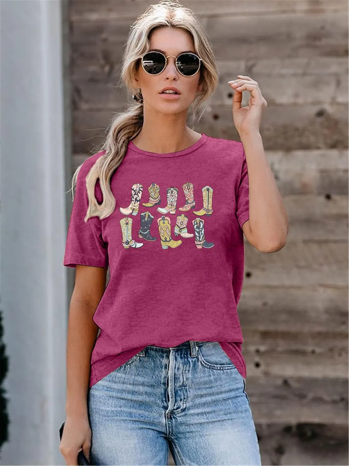 Cowboys Boots Shirts Women Long Live Western Vintage Cowgirl Graphic Tees Funny Letter Print Country Music Tshirt