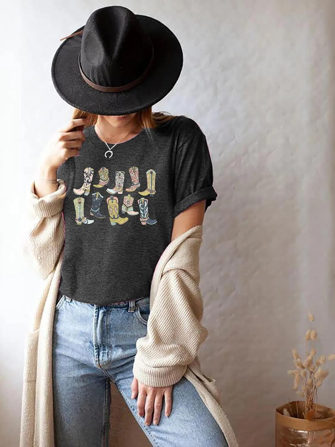 Cowboys Boots Shirts Women Long Live Western Vintage Cowgirl Graphic Tees Funny Letter Print Country Music Tshirt