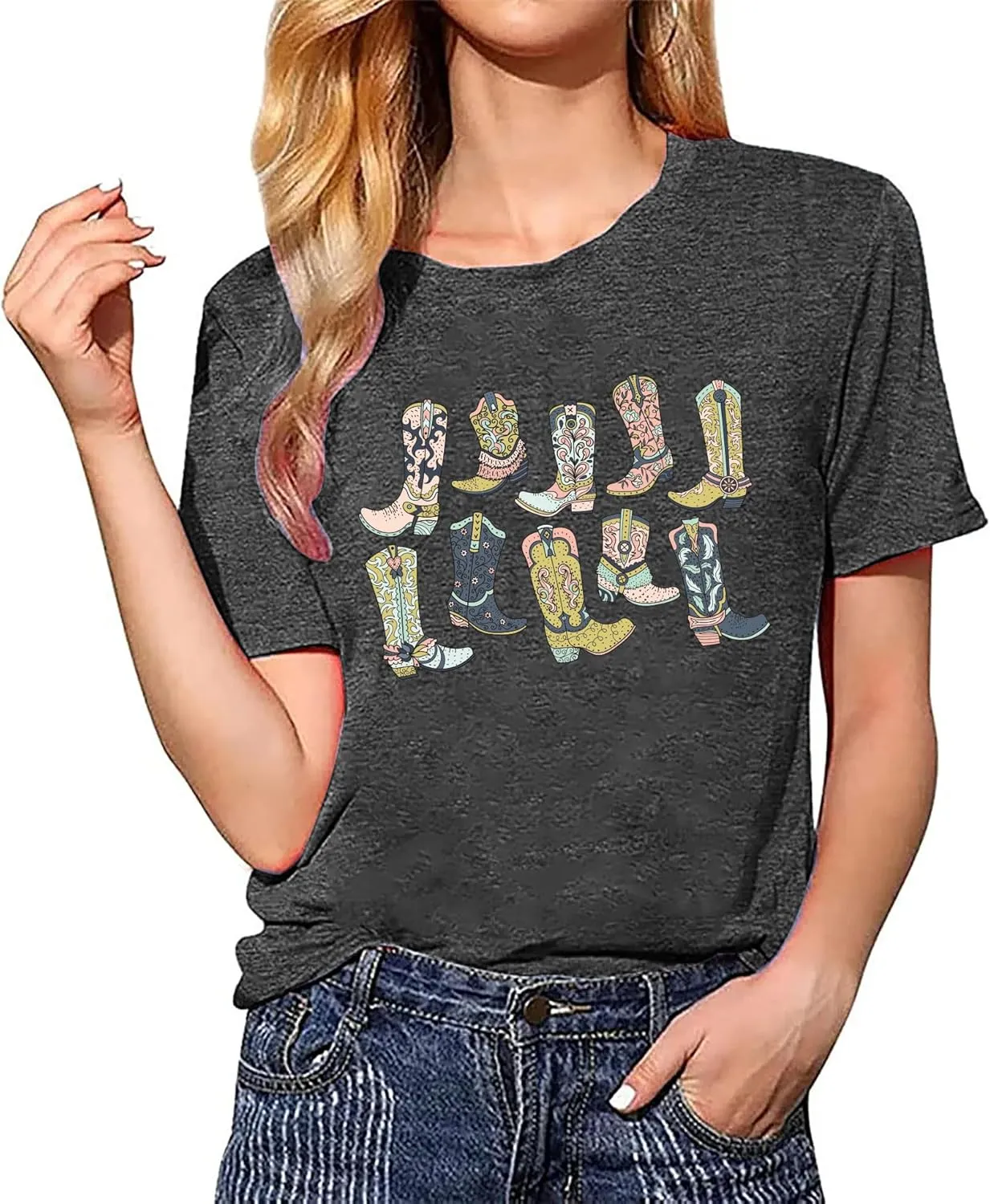 Cowboys Boots Shirts Women Long Live Western Vintage Cowgirl Graphic Tees Funny Letter Print Country Music Tshirt