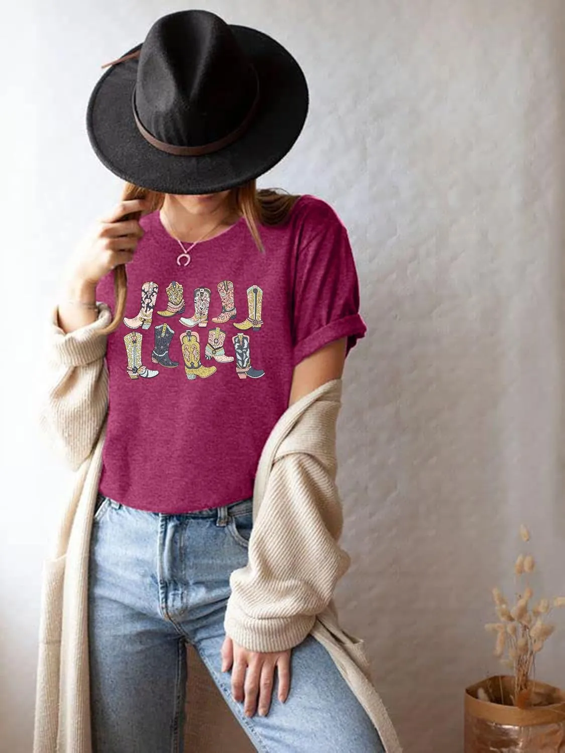 Cowboys Boots Shirts Women Long Live Western Vintage Cowgirl Graphic Tees Funny Letter Print Country Music Tshirt