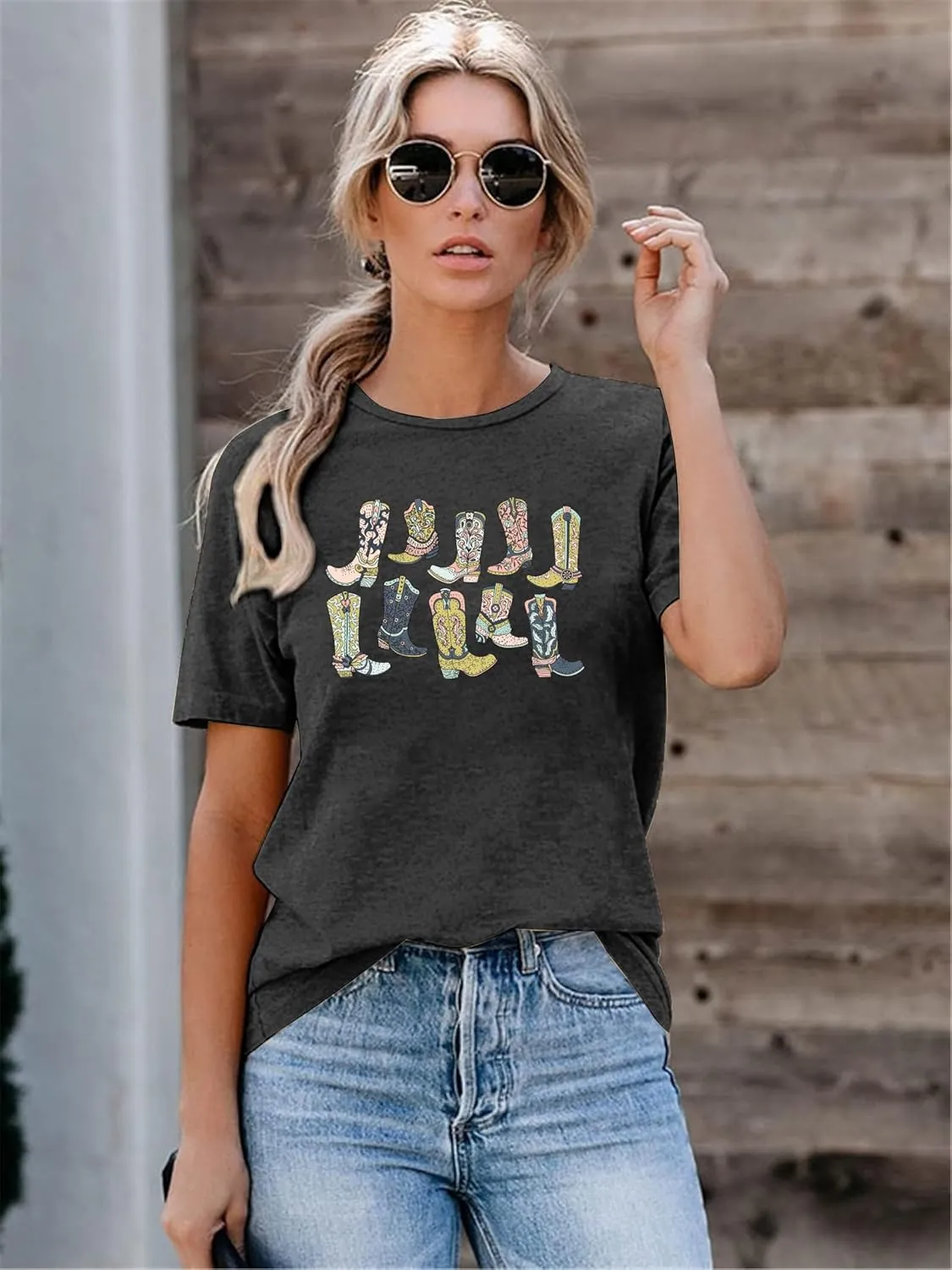 Cowboys Boots Shirts Women Long Live Western Vintage Cowgirl Graphic Tees Funny Letter Print Country Music Tshirt