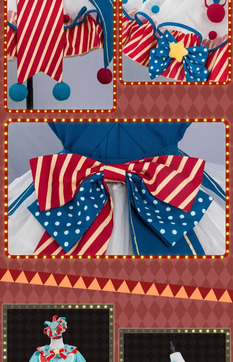Fleece Clown Bunny Bodice Dark Blue and Red Circus Sweet Lolita Overalls Pastel Clowncore Dress