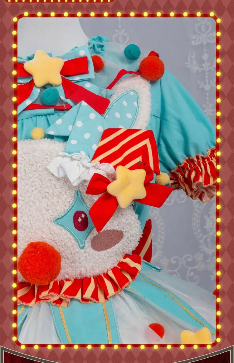 Fleece Clown Bunny Bodice Green and Orange Circus Sweet Lolita Overalls Pastel Clowncore Dress