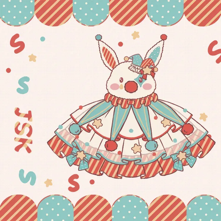 Fleece Clown Bunny Bodice Green and Orange Circus Sweet Lolita Overalls Pastel Clowncore Dress