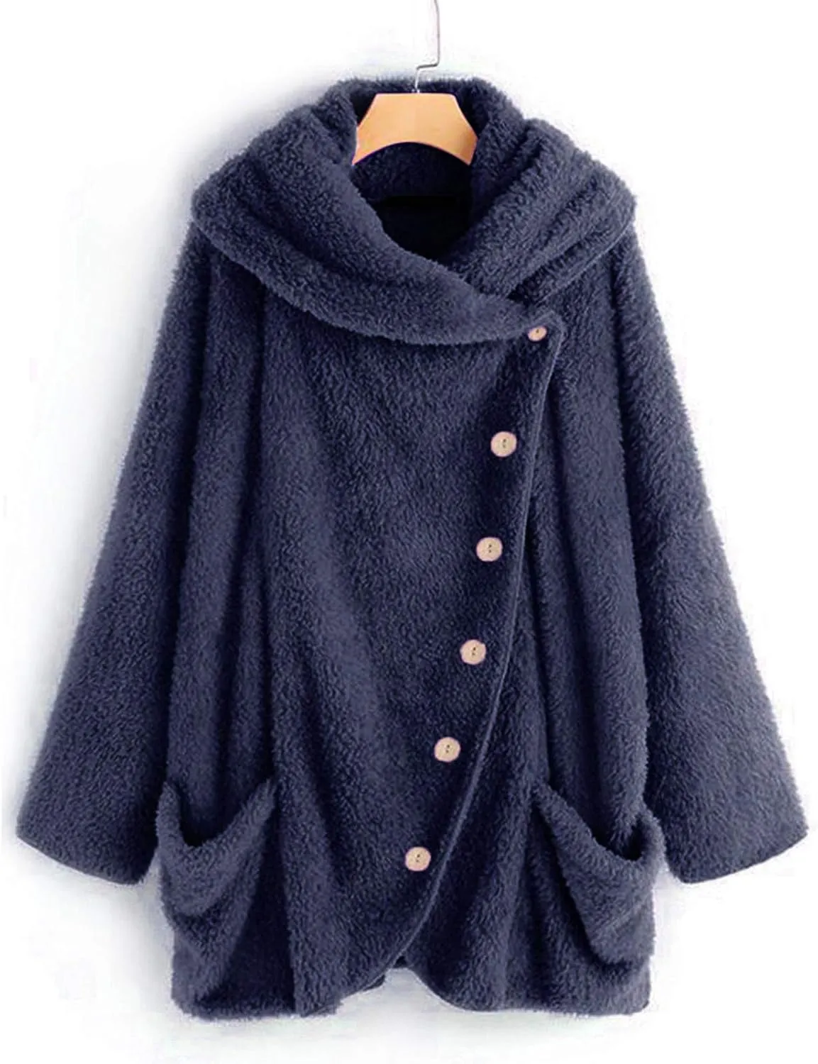 Fleece Jacket Women Button Hem Plus Size Hoodie Top Sweater Blouse Oversized Fluffy Outerwear para Coats