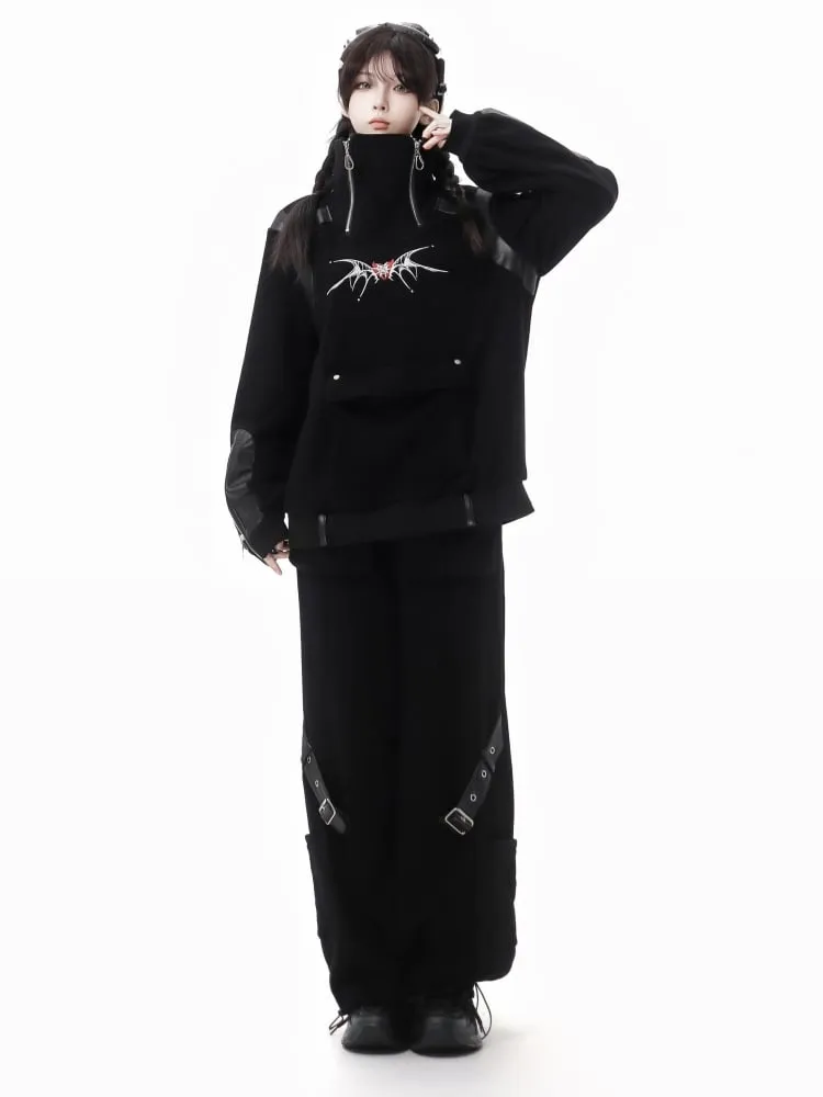 Gothic Black Buckles Cargo Pants with Drawstring Cuff