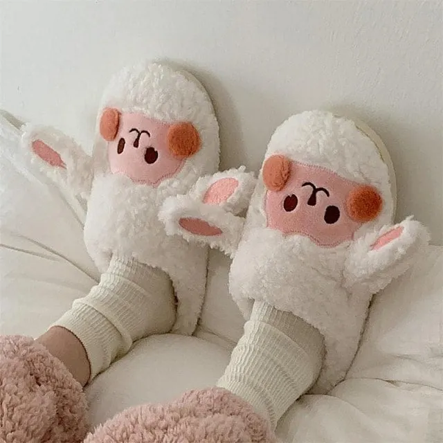 Kawaii Milky Cow Fluffy Slippers