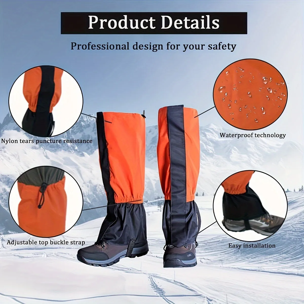 Leg Gaiters, Hiking Boot Gaiters, Snake Bite Protection Adjustable Snow Boot Gaiters For Hiking, Walking, Hunting And Mountain Climbing