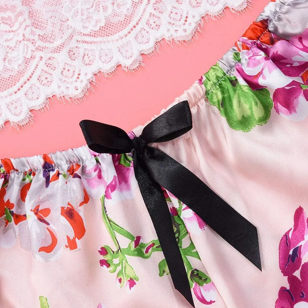 Lingerie for Women Silk Sleepwear Sexy Satin Pajamas Lace Lingerie