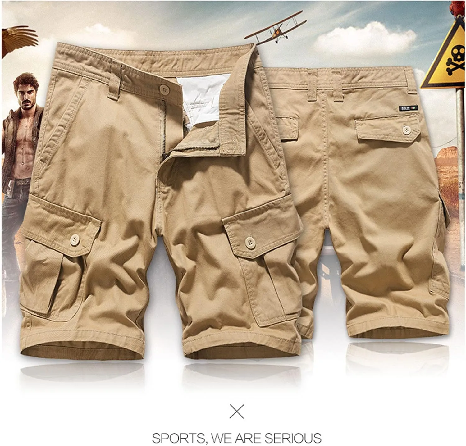 Men's Cargo Shorts Elastic Waist Drawstring Summer Casual Cotton Work Athletic Shorts Cargo Shorts
