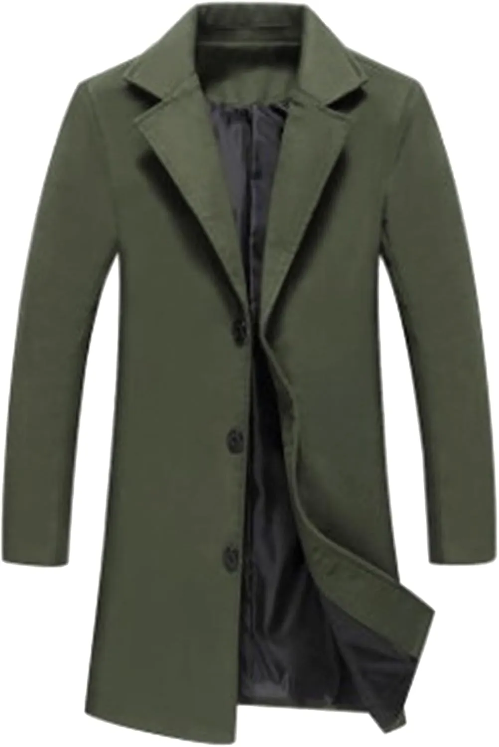 Mid Long Trench Coat for Men Casual Slim Fit Notche Collar Long Jacket Winter Warm Thick Windproof Overcoat Plus Size
