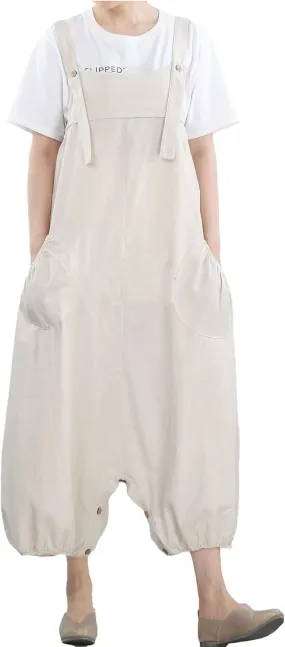 Minibee Womens Casual Loose Jumpsuit Long Baggy Bib Pants Wide Leg Rompers Cotton Overalls with Pockets