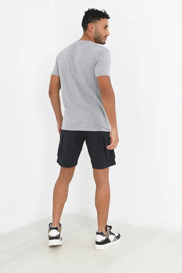 NAVY COTTON CANVAS POCKET DETAIL CARGO SHORTS
