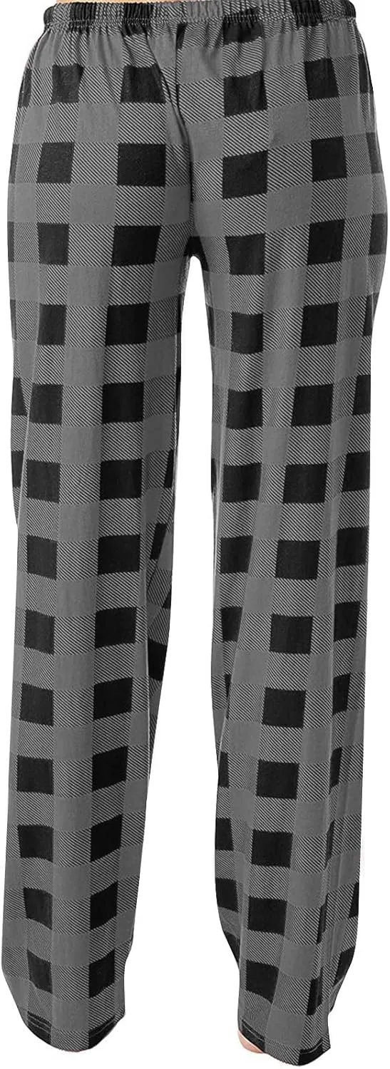 Pajama Pants Women High Wasited Wide Leg Pants Stretch Lounge Trousers Plaid Printing Palazzo Pajama Pants