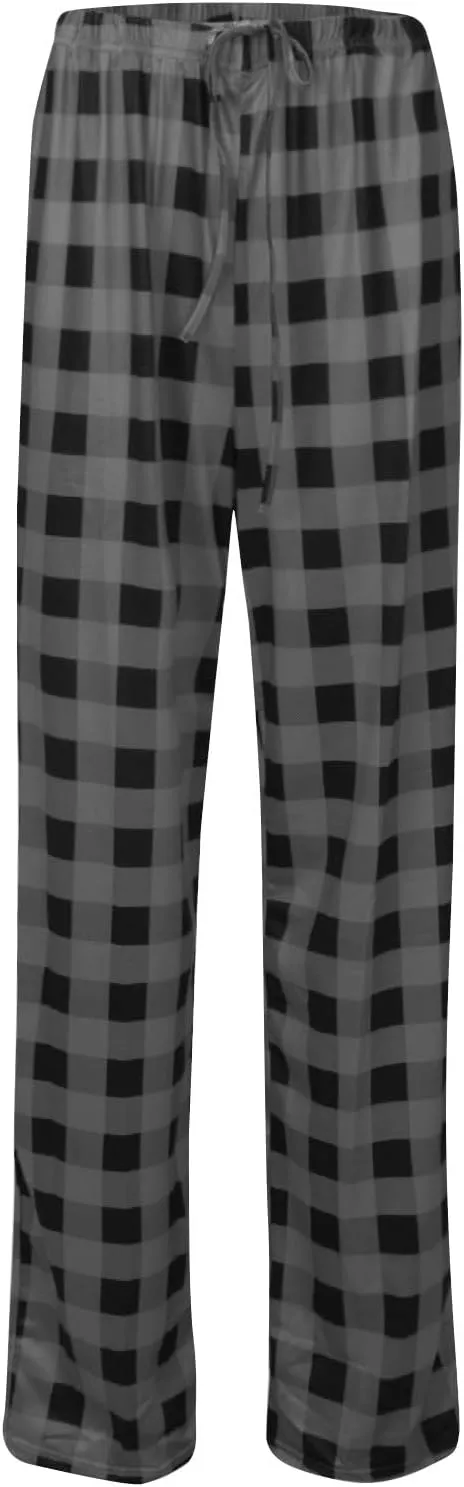 Pajama Pants Women High Wasited Wide Leg Pants Stretch Lounge Trousers Plaid Printing Palazzo Pajama Pants