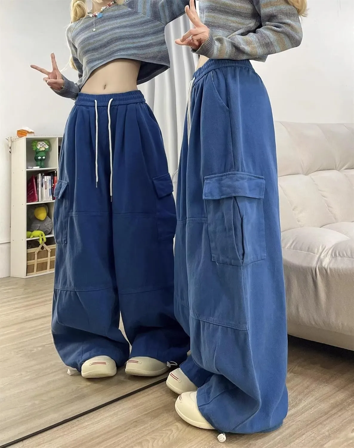 Pooyikoi Women's Baggy Cargo Pants Y2K Pants Multi-Pocket Pants Gothic Harajuku Baggy Wide-Leg Pants Oversized Streetwear