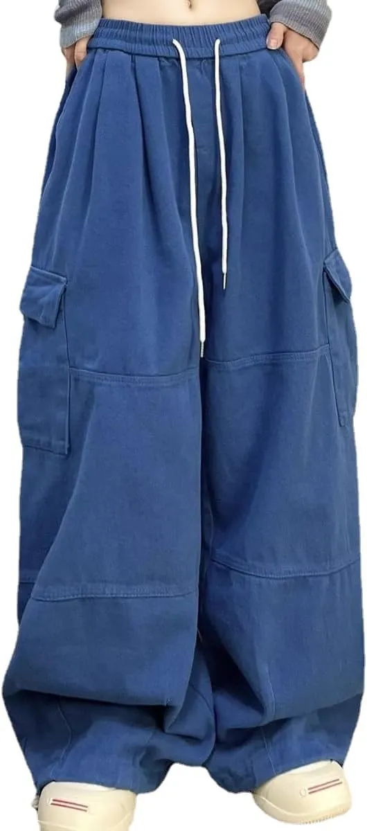 Pooyikoi Women's Baggy Cargo Pants Y2K Pants Multi-Pocket Pants Gothic Harajuku Baggy Wide-Leg Pants Oversized Streetwear