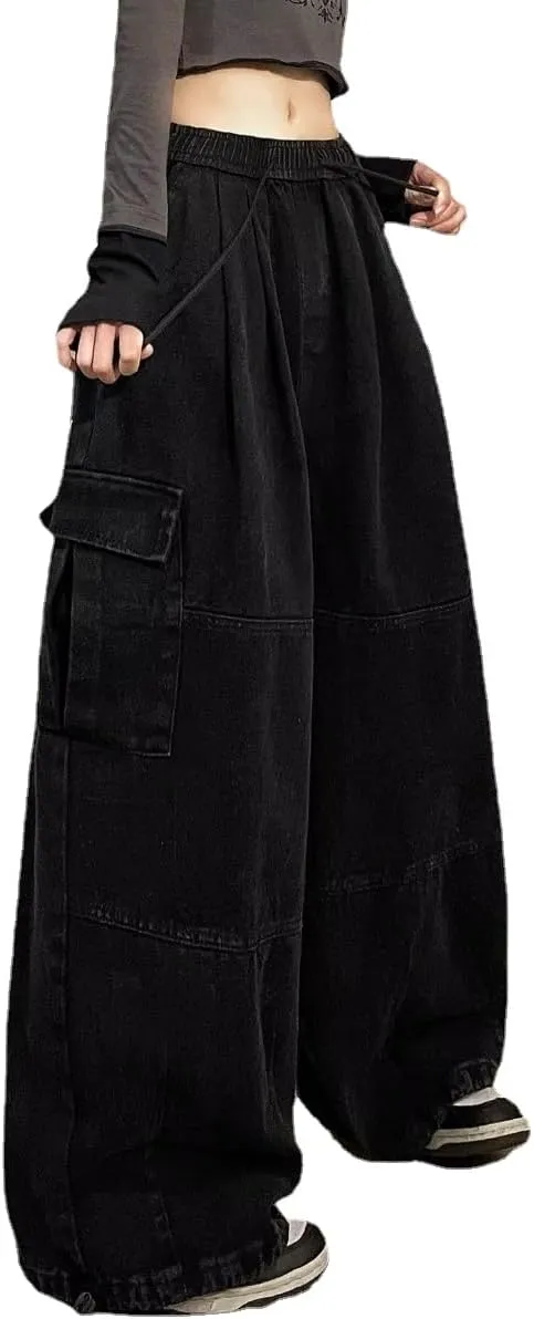 Pooyikoi Women's Baggy Cargo Pants Y2K Pants Multi-Pocket Pants Gothic Harajuku Baggy Wide-Leg Pants Oversized Streetwear