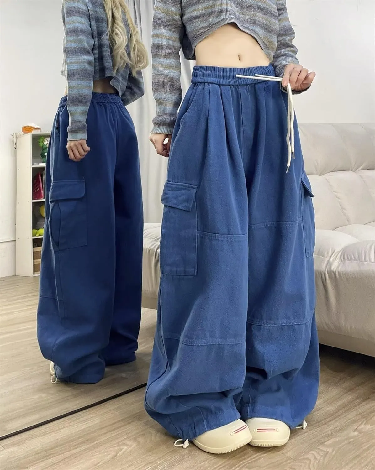 Pooyikoi Women's Baggy Cargo Pants Y2K Pants Multi-Pocket Pants Gothic Harajuku Baggy Wide-Leg Pants Oversized Streetwear