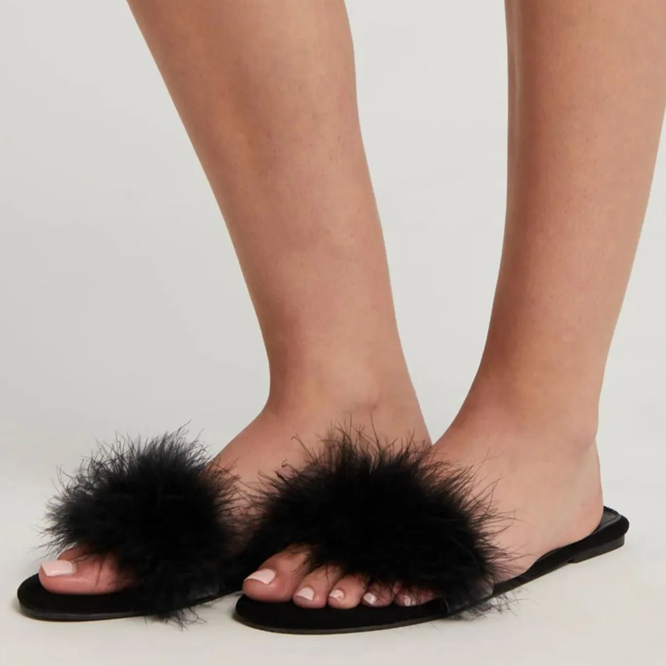 Rya Collection Feather Slippers in Black S01