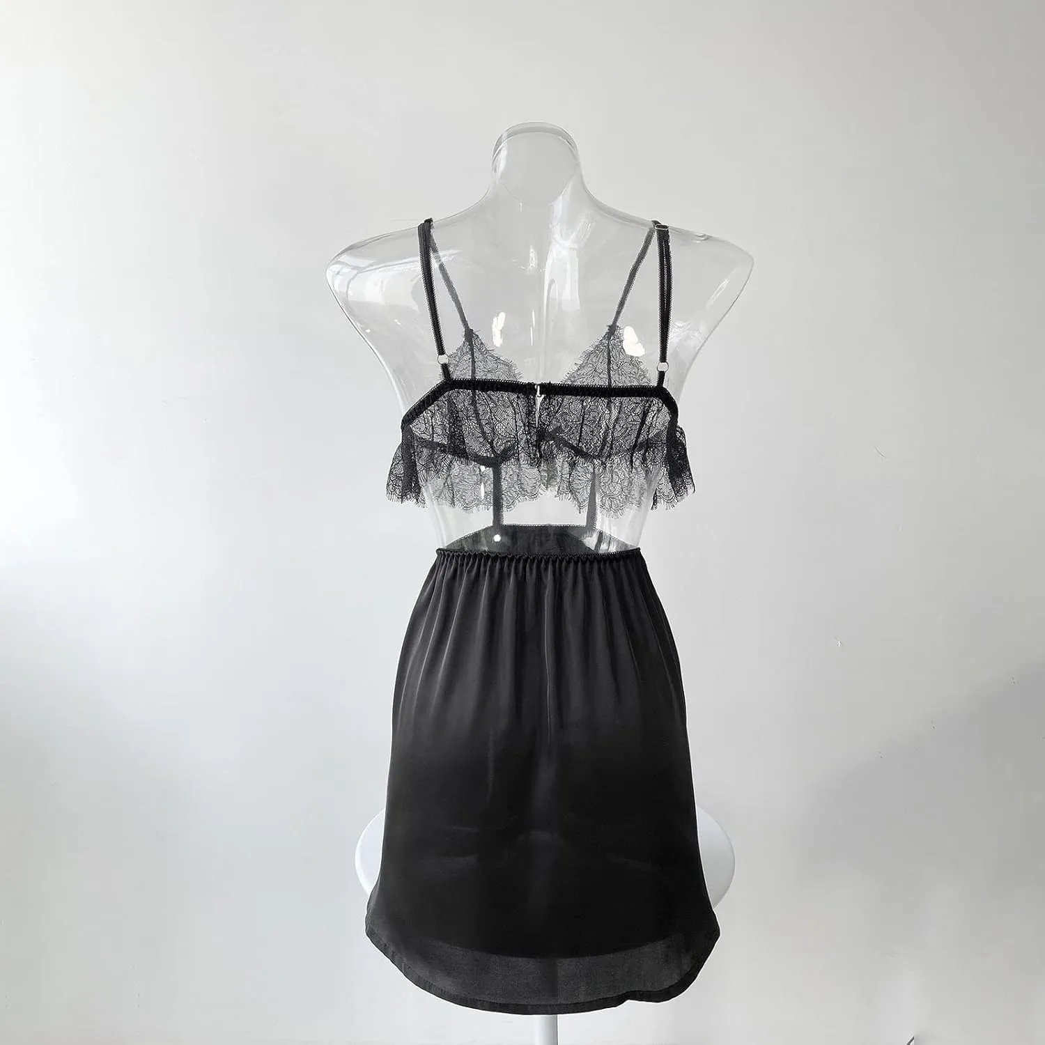 Sexy Lingerie for Women Deep V Lace Suspender Skirt Stitching Translucent Satin Pajamas Thong