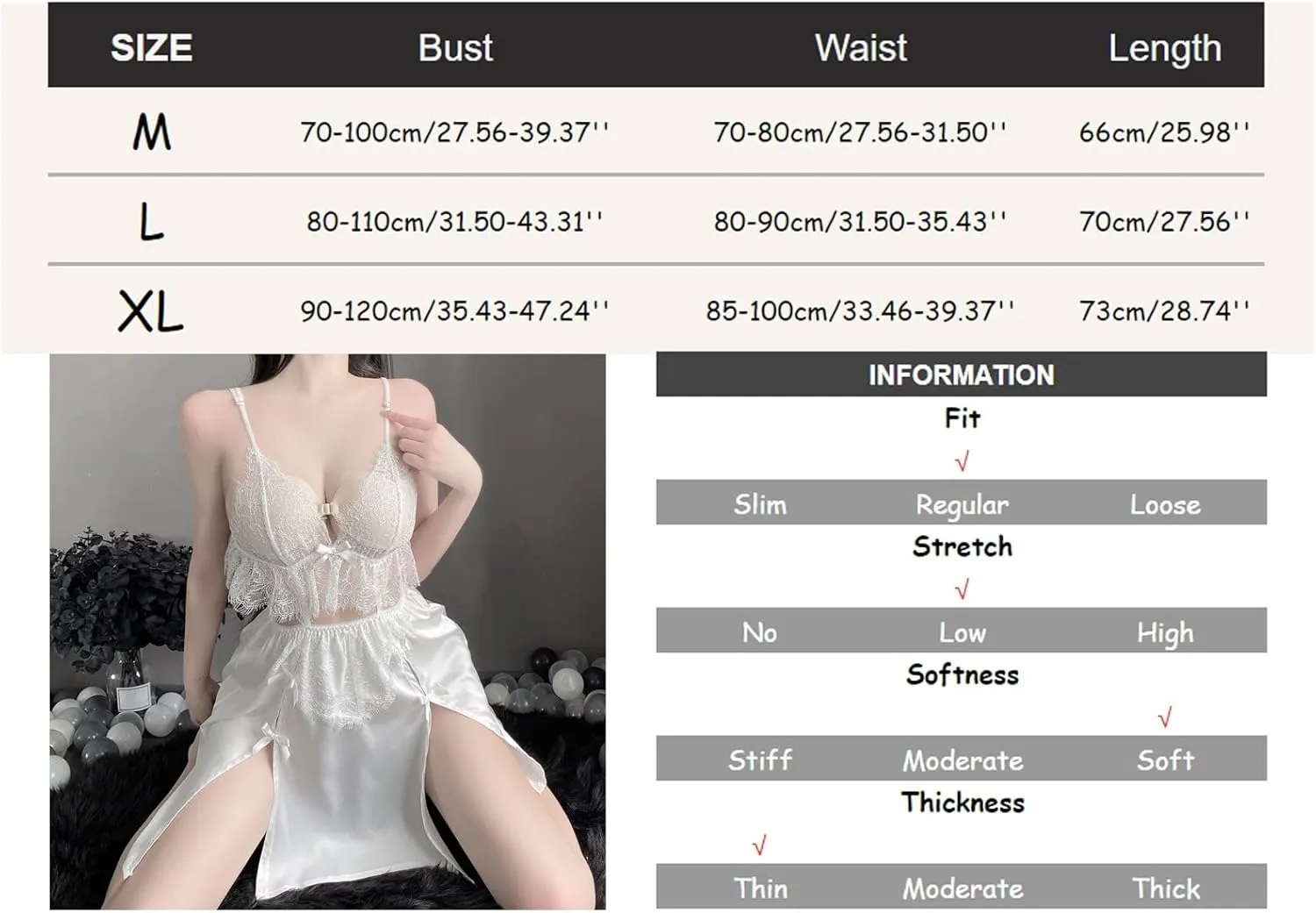 Sexy Lingerie for Women Deep V Lace Suspender Skirt Stitching Translucent Satin Pajamas Thong