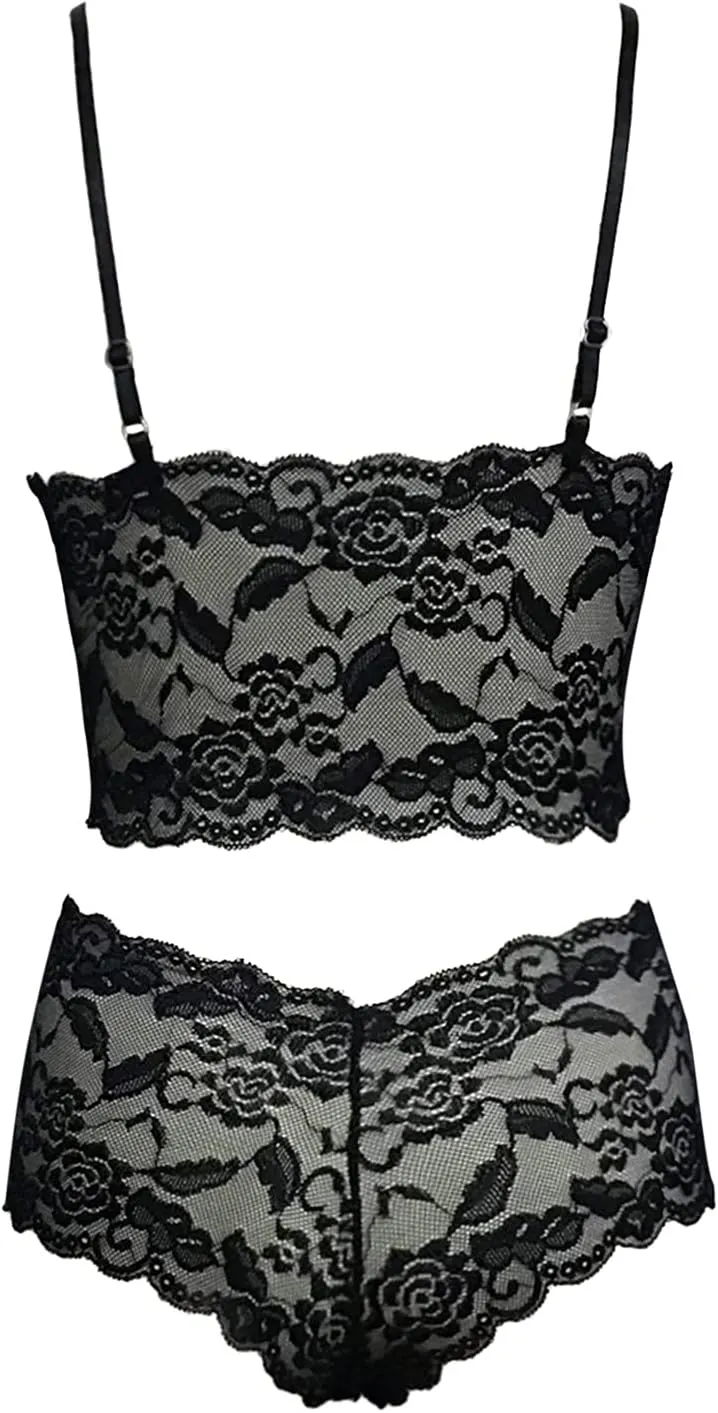 Sexy Sheer Floral Lace Pajamas Lingerie Set High Waist Bra and Panty 2 Piece Lingerie Sets for Women Sexy Plus Size