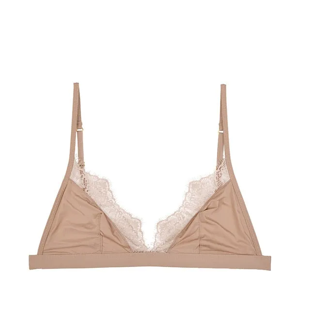 Soft Satin Bra Comfortable Underwear Wireless Lace Bralette 3/4 Cup Intimate Lingerie Thin Seamless Bra