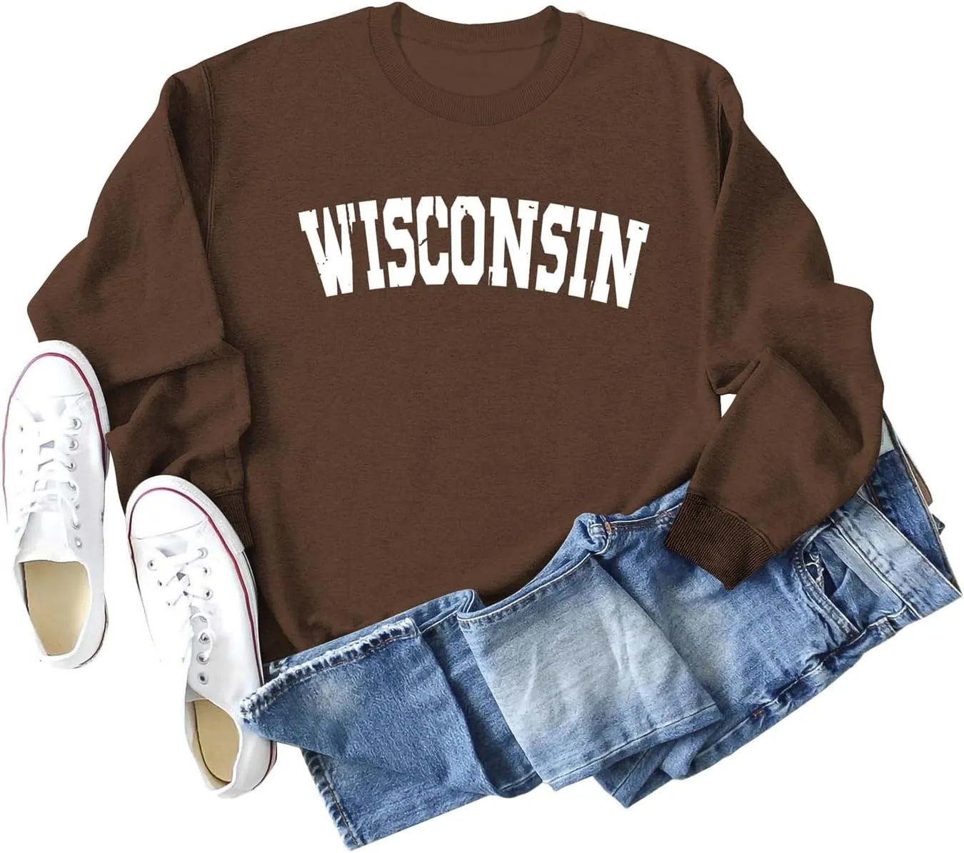 Sweatshirt for Women Wisconsin T-shirts Long Sleeve Shirts Lightweight Pullover Sweaters Oversized Graphic Tees