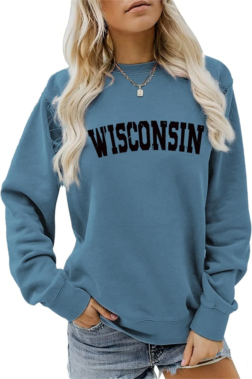 Sweatshirt for Women Wisconsin T-shirts Long Sleeve Shirts Lightweight Pullover Sweaters Oversized Graphic Tees