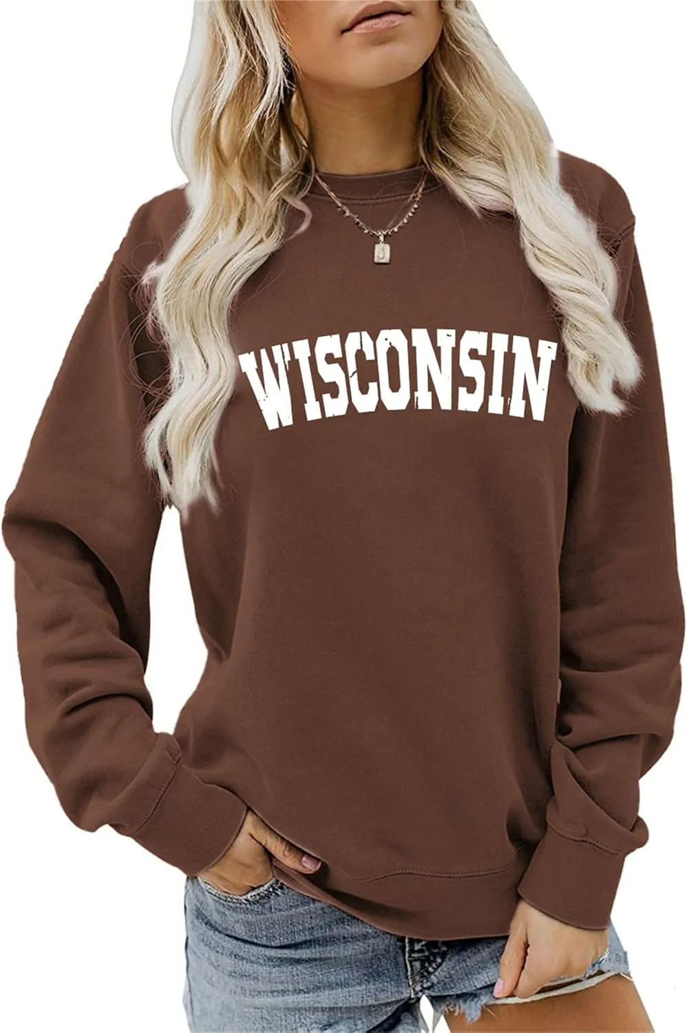 Sweatshirt for Women Wisconsin T-shirts Long Sleeve Shirts Lightweight Pullover Sweaters Oversized Graphic Tees