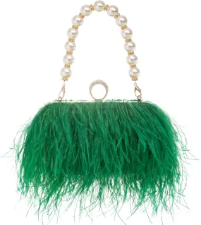 Women Real Natural Ostrich Feather Evening Bags Purses Clutch Vintage Banquet Handbag
