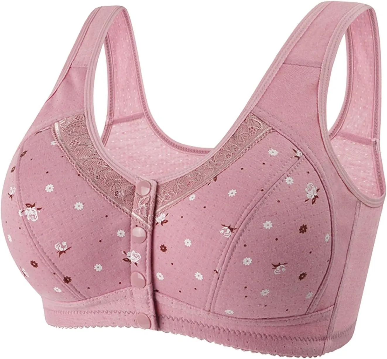 Women Sexy Lace Frongt Button Shaping Cup Adjustable Shoulder Strap Large Size Bra Athletic Sports