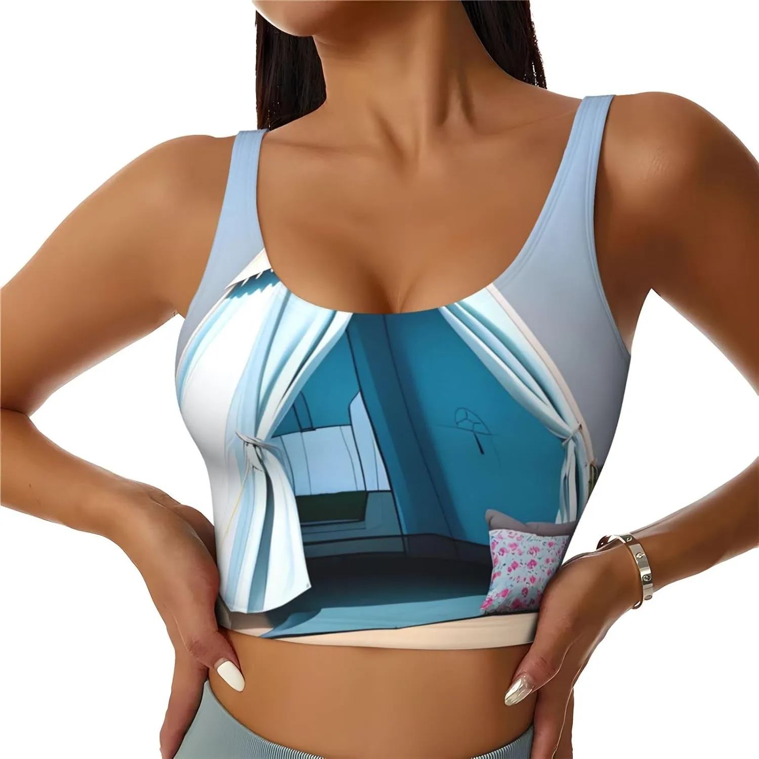 Women's Sports Bra Elastic Sports Vest Yoga Tank Top Tops Shirts Quick Dry Fabric Feather Head Band Teepee Tent Pattern Medium