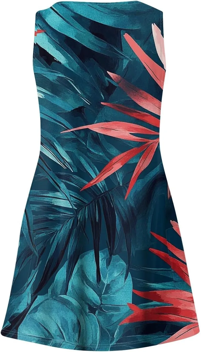 Womens Summer Dresses 2025 Loose V Neck Sleeveless Sundresses Beach Printed Swimsuit Coverup with Pockets